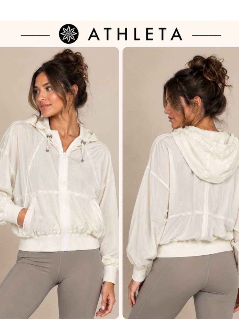 Athleta Lightweight Windbreaker Jacket Vented Women XS Ivory Vented